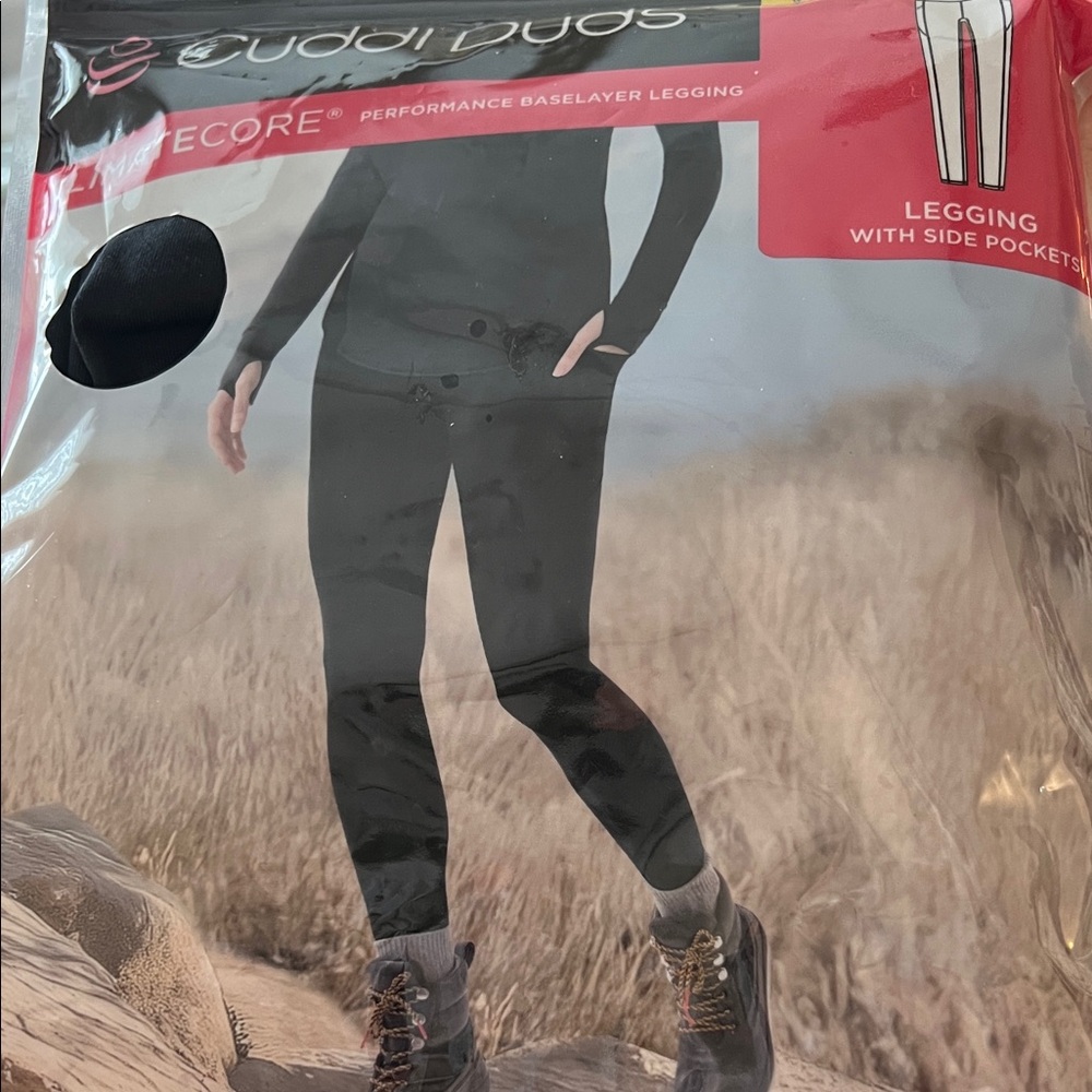 Cuddl Duds Blk Bundle Women's Baselayer Leggings with Side Pockets Size M 10-12